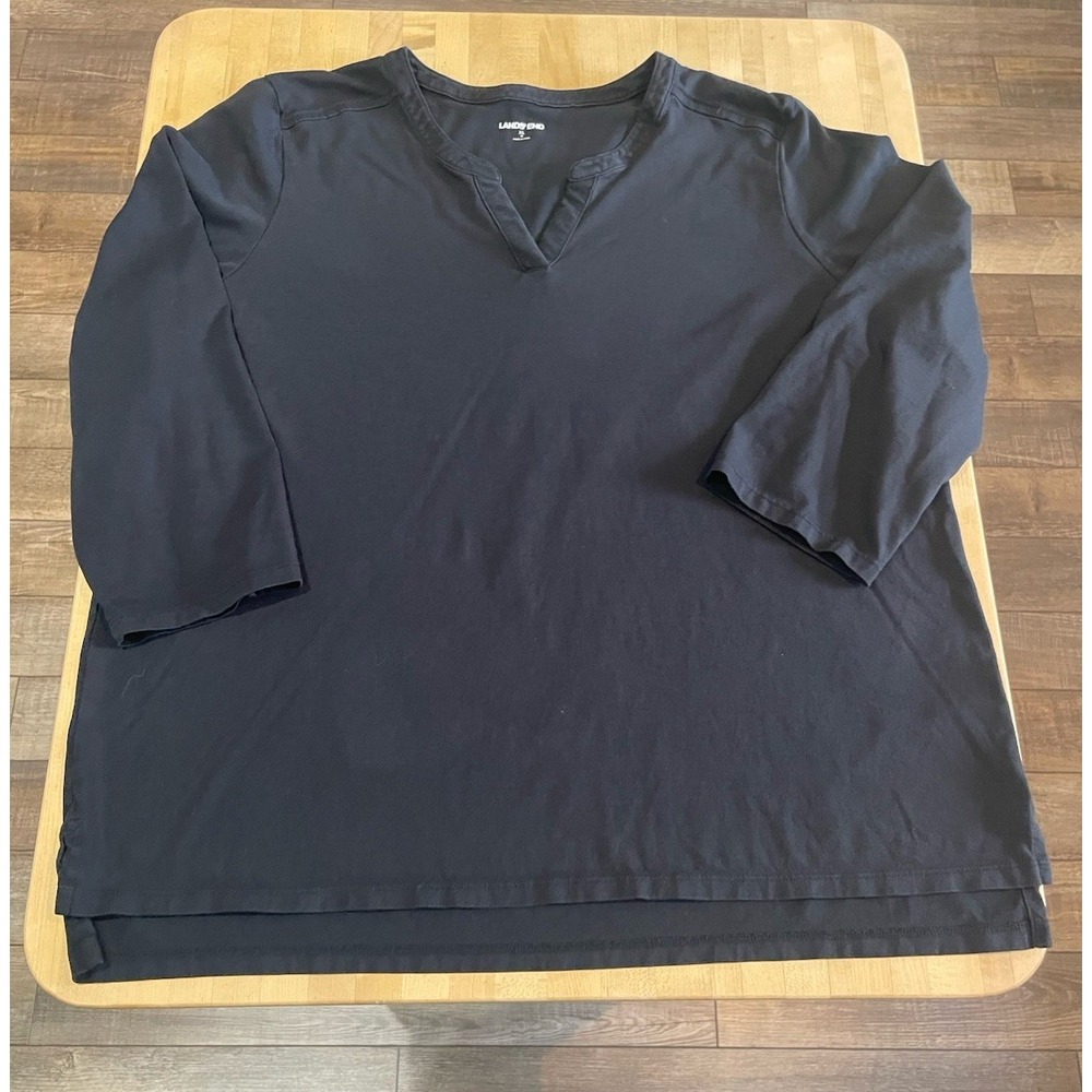 Lands End Women's Black 3/4 Sleeve VNeck Cotton T Shirt XL